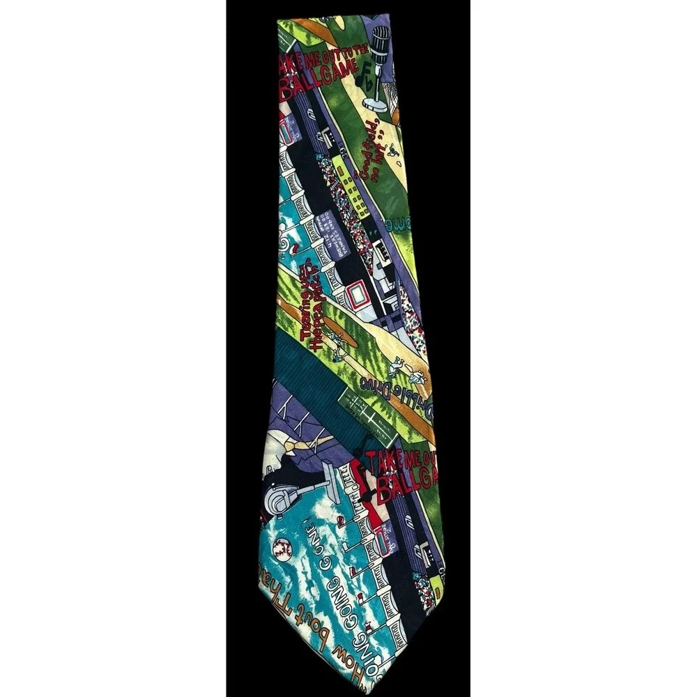Vintage Nicole Miller 1992 Baseball Tie 100% Silk Hand-Sewn 54 ¾